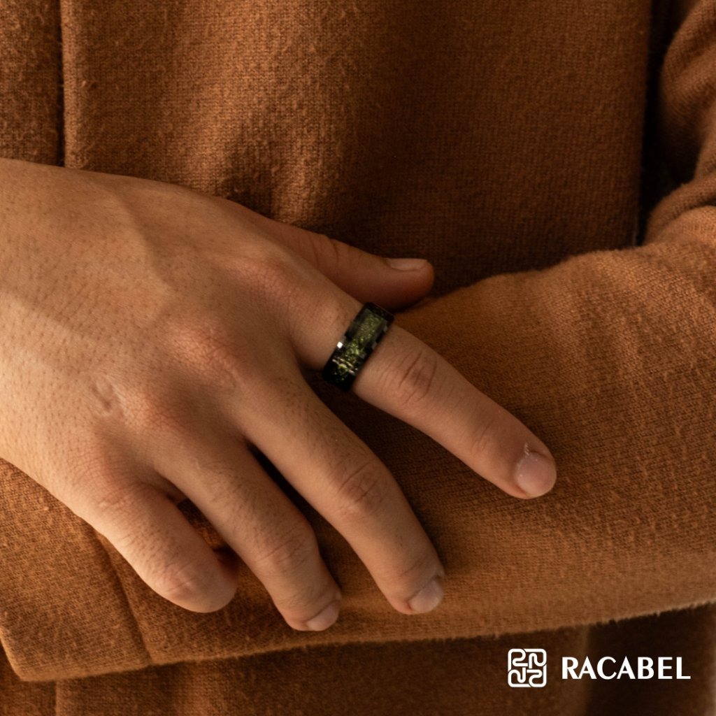 Racabel Trace Ring - Cincin Tungsten Pria Hijau Anti Karat