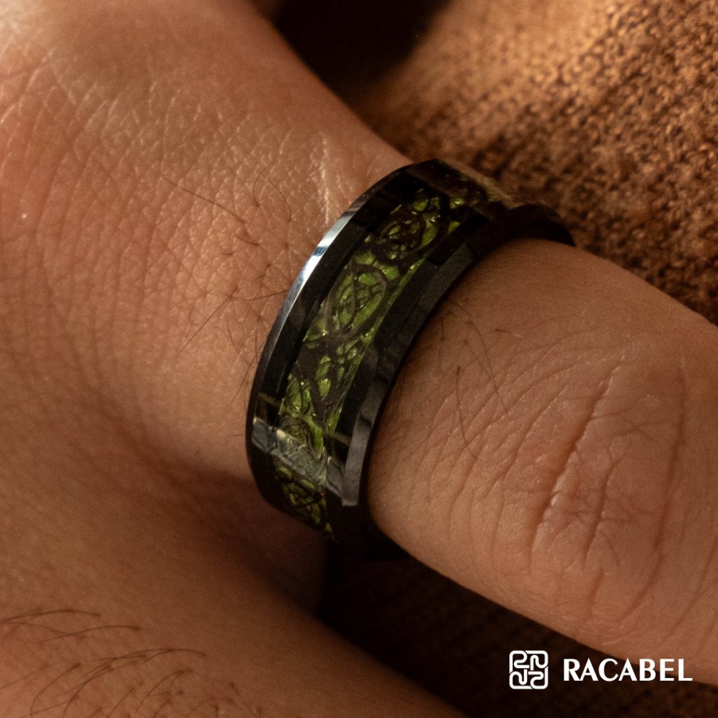 Racabel Trace Ring - Cincin Tungsten Pria Hijau Anti Karat