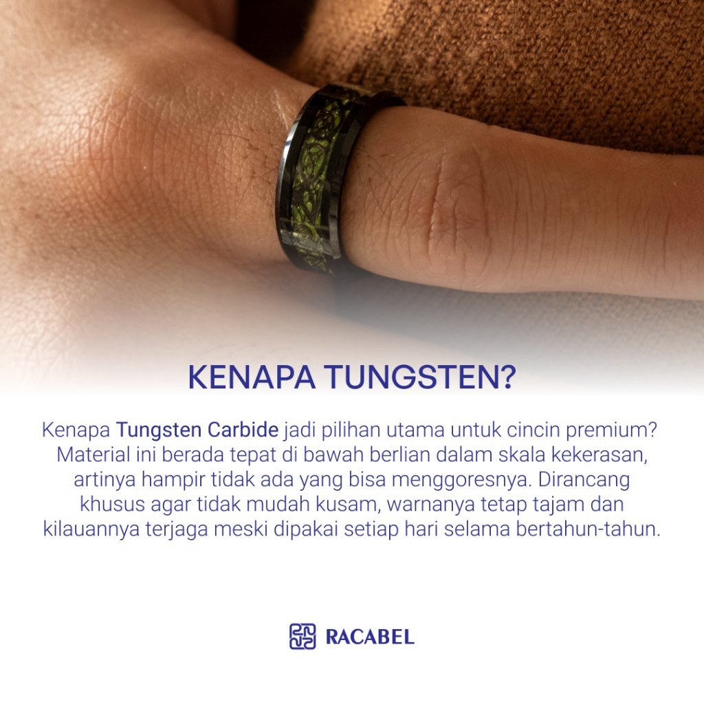 Racabel Trace Ring - Cincin Tungsten Pria Hijau Anti Karat