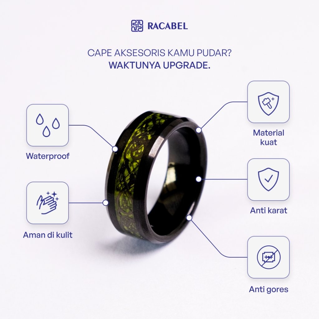 Racabel Trace Ring - Cincin Tungsten Pria Hijau Anti Karat