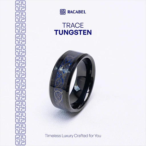 Racabel Trace Ring - Cincin Tungsten Pria Biru Anti Karat