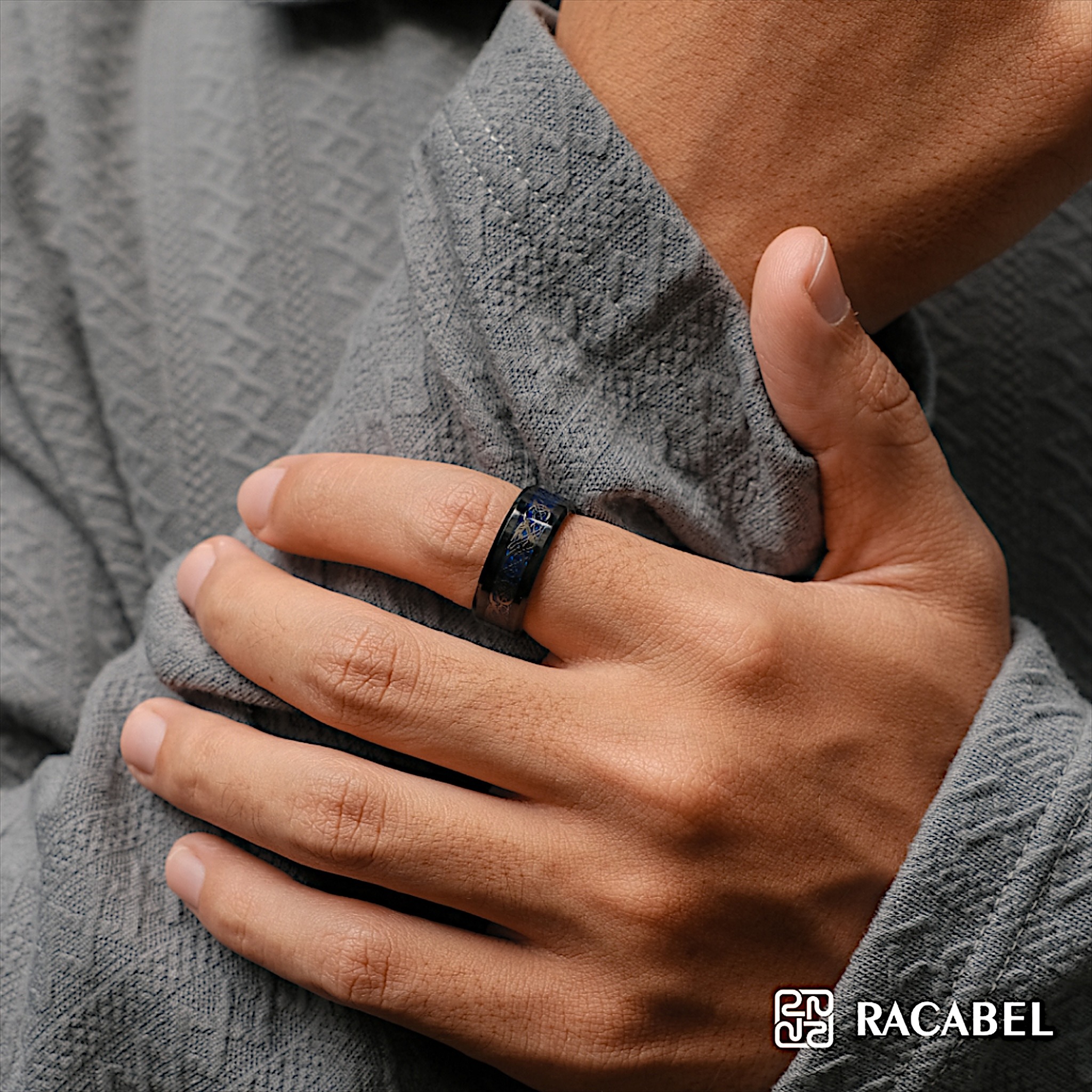 Racabel Trace Ring - Cincin Tungsten Pria Biru Anti Karat