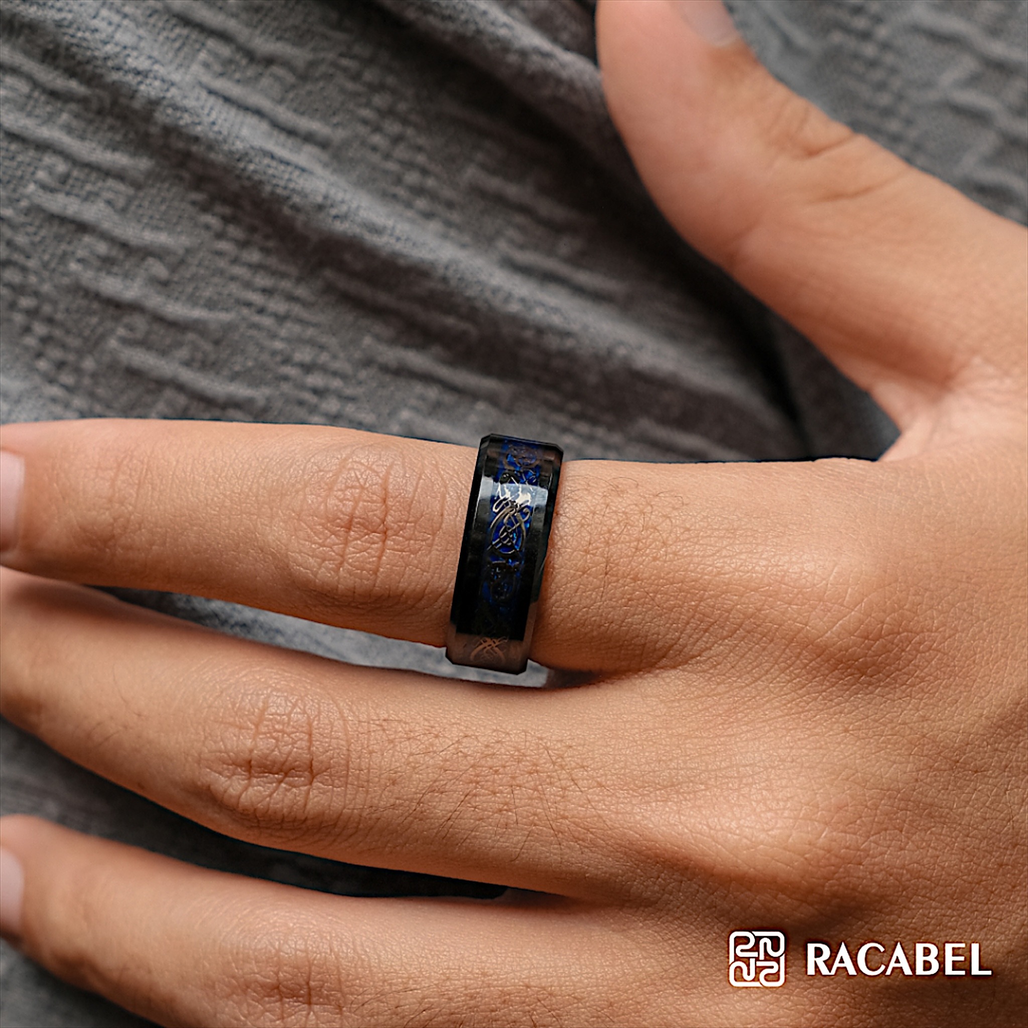 Racabel Trace Ring - Cincin Tungsten Pria Biru Anti Karat