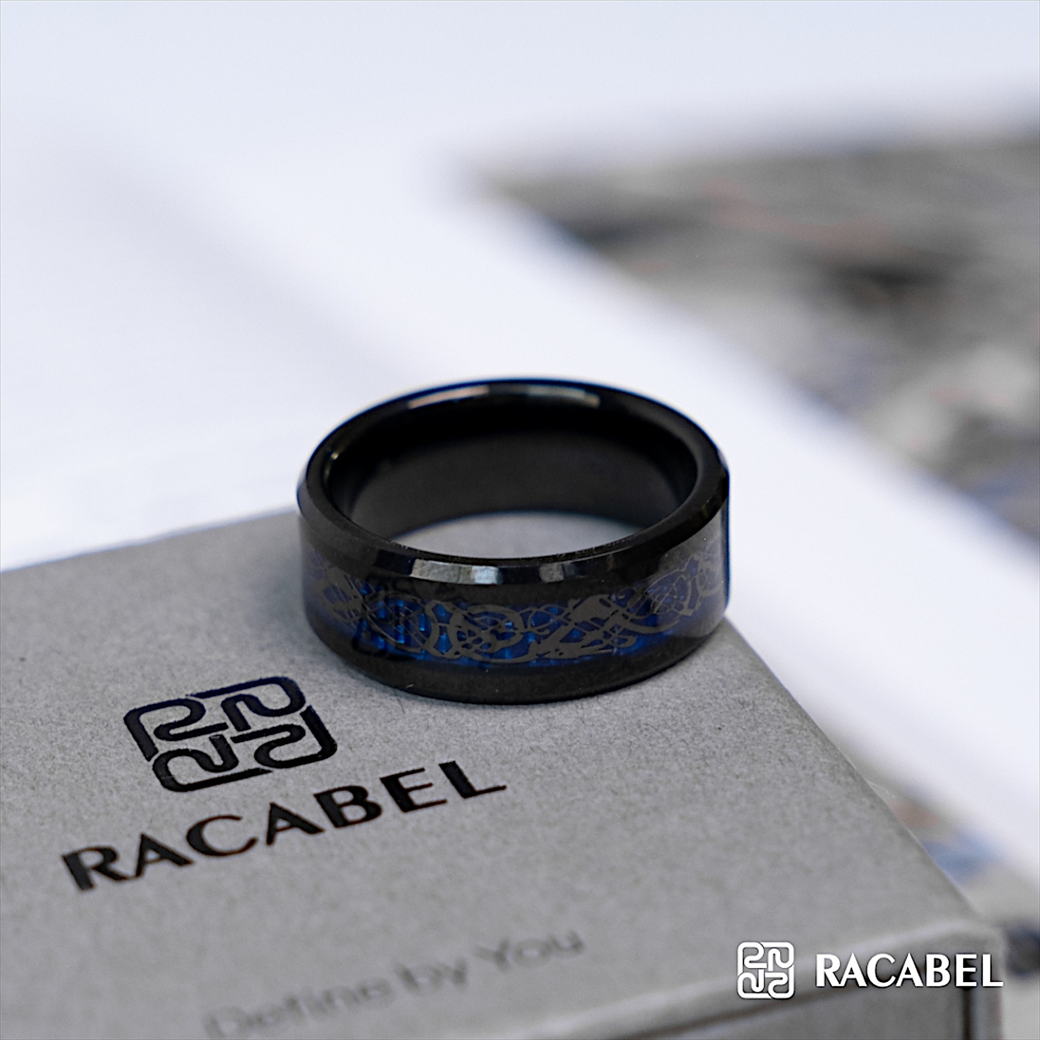 Racabel Trace Ring - Cincin Tungsten Pria Biru Anti Karat