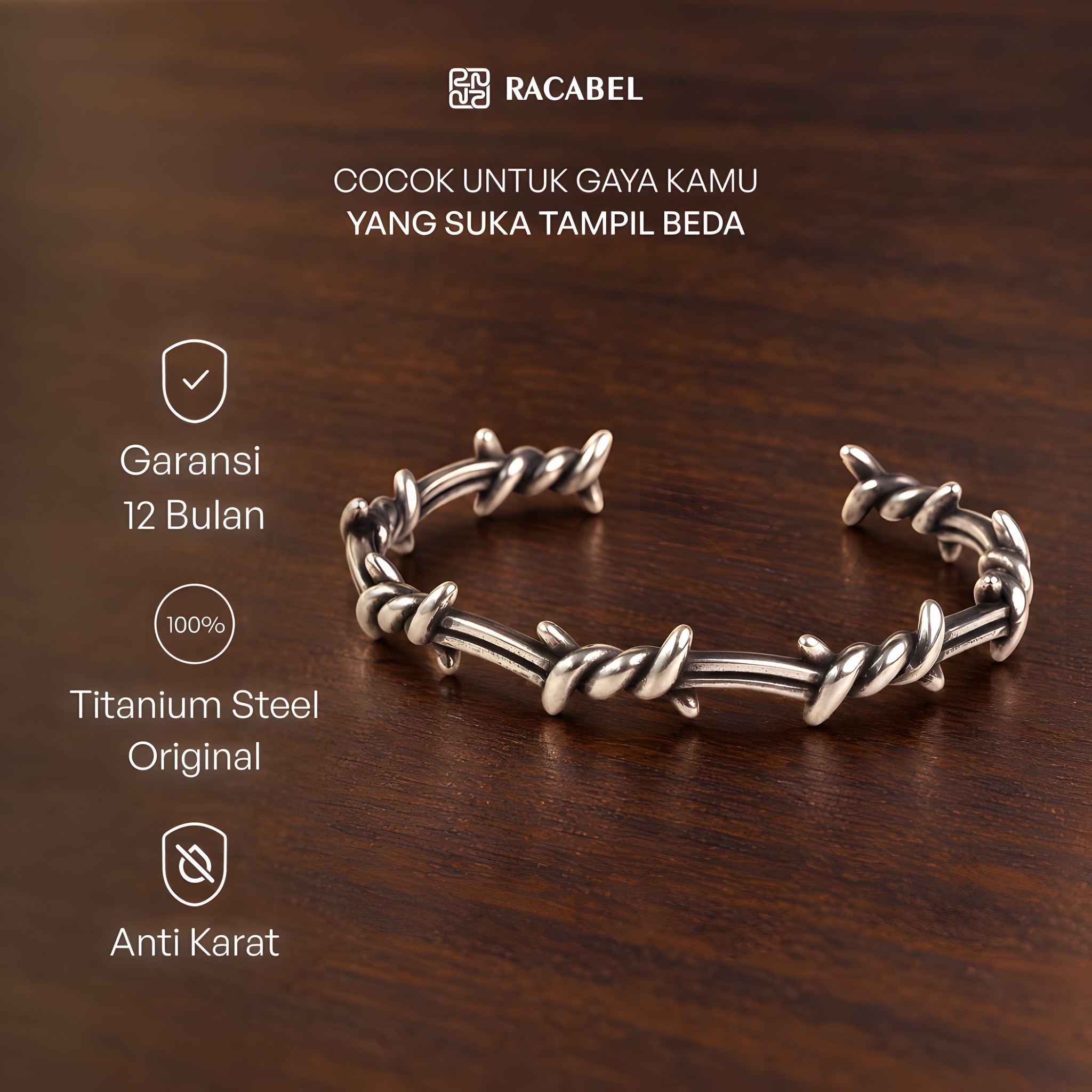 Racabel Vaire Bangle - Gelang Pria Wanita Stainless Steel Anti Karat