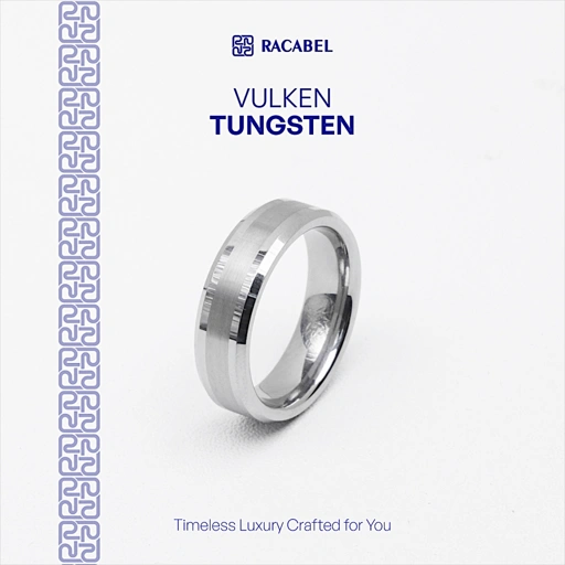 Racabel Vulken Ring - Cincin Tungsten Pria Silver Anti Karat