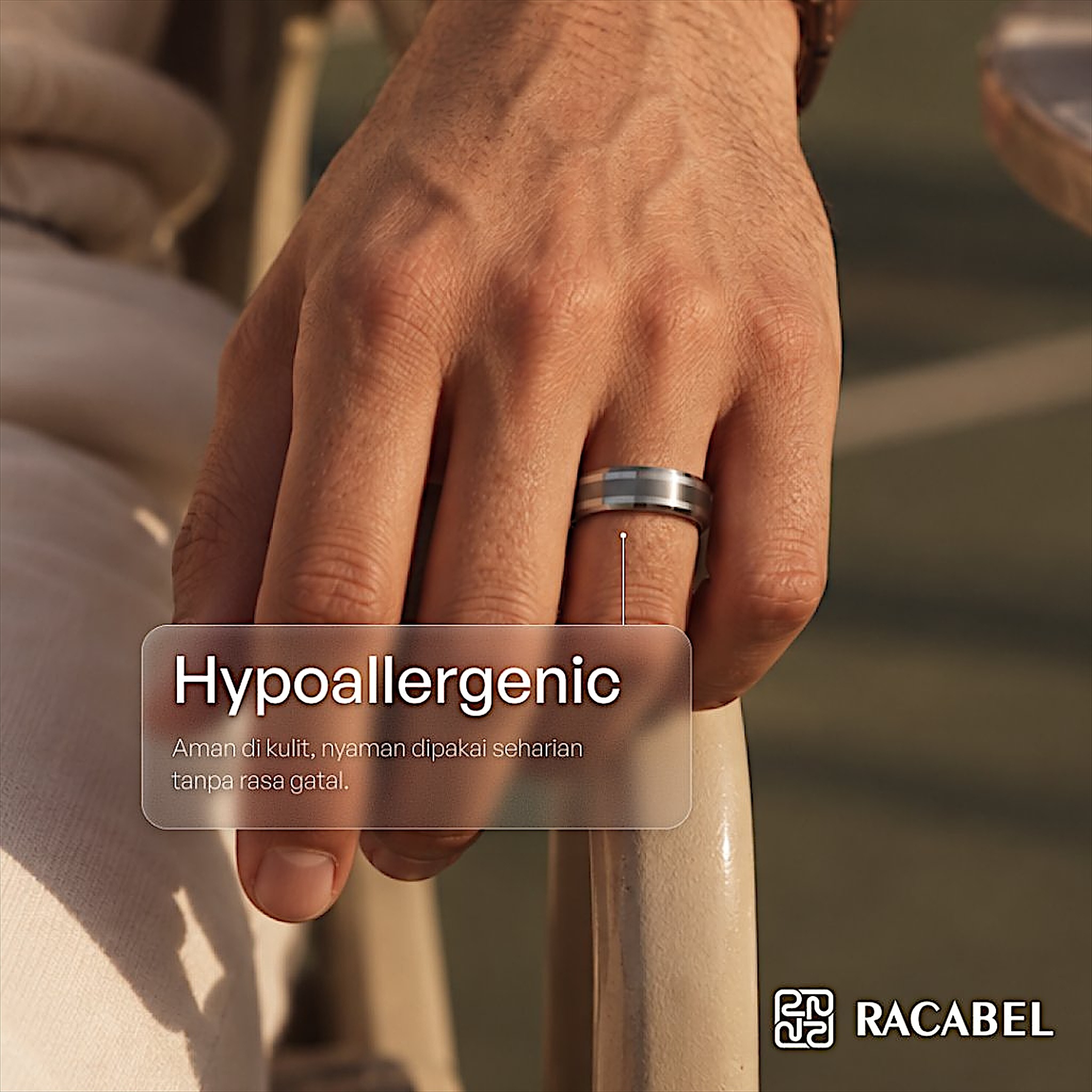 Racabel Vulken Ring - Cincin Tungsten Pria Silver Anti Karat