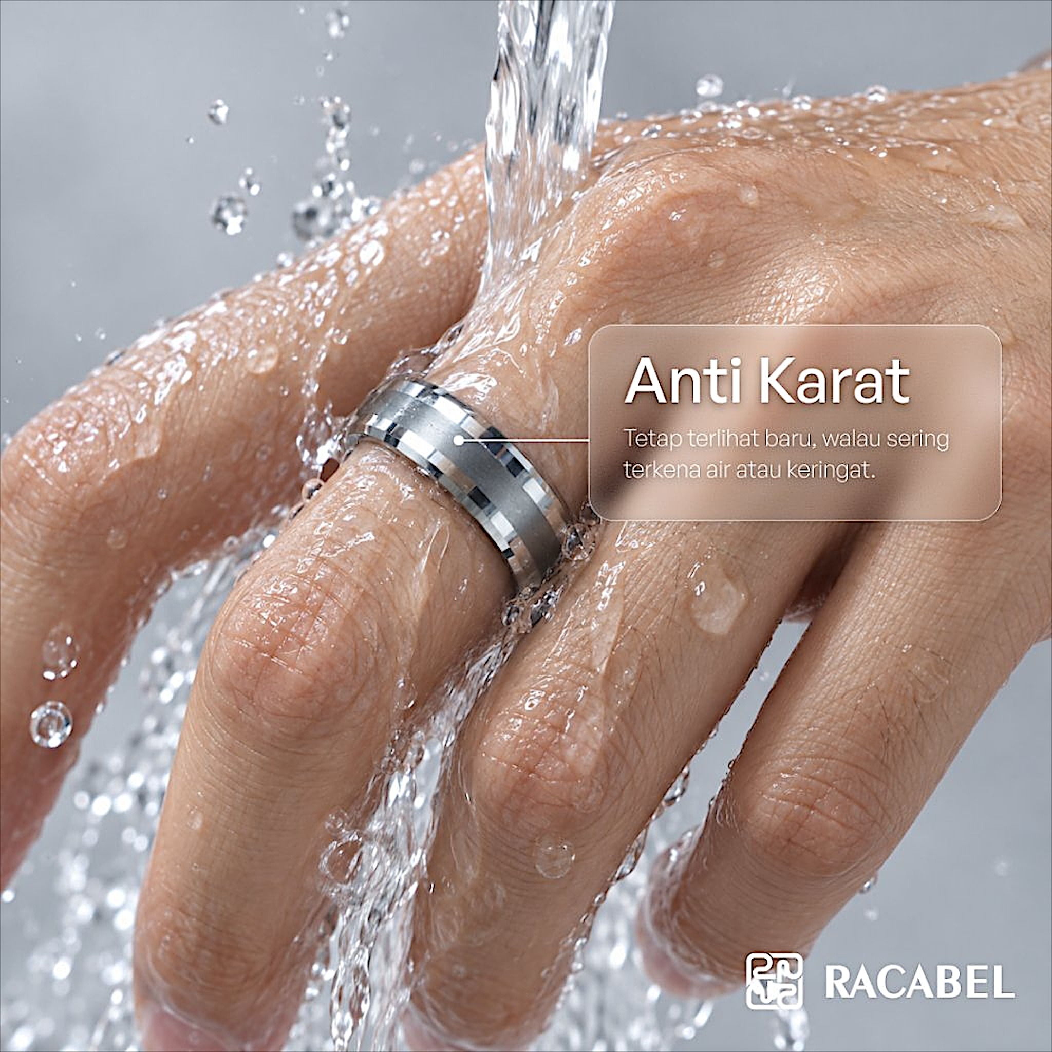 Racabel Vulken Ring - Cincin Tungsten Pria Silver Anti Karat