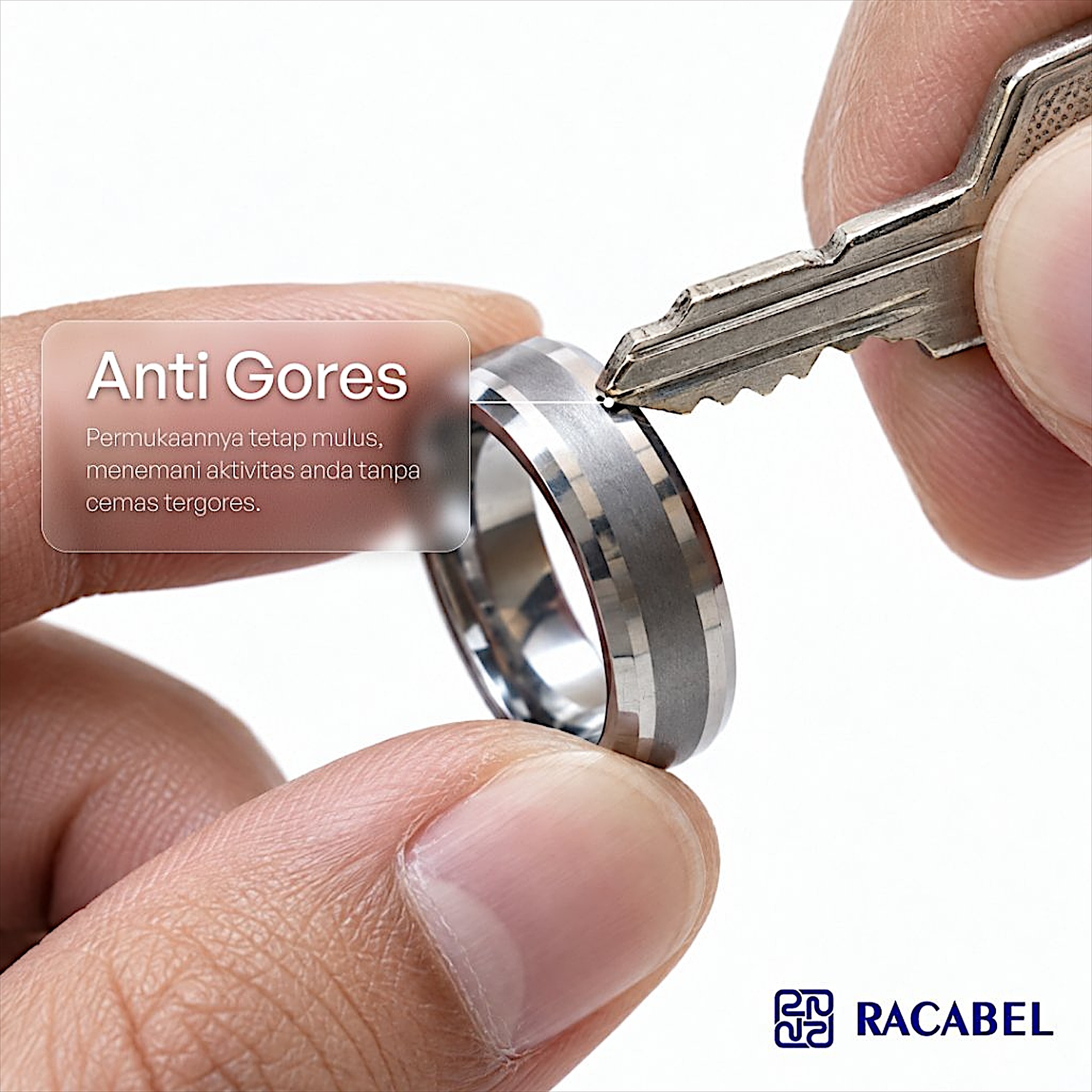 Racabel Vulken Ring - Cincin Tungsten Pria Silver Anti Karat