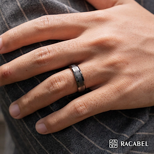 Racabel Vulken Black Ring - Cincin Tungsten Pria Hitam Anti Karat