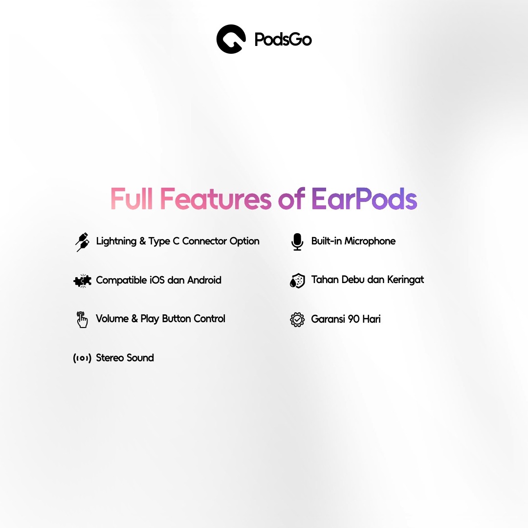 PodsGo Headset EarPods Kabel Earphone Handsfree Kabel Lightning / Type C iPhone