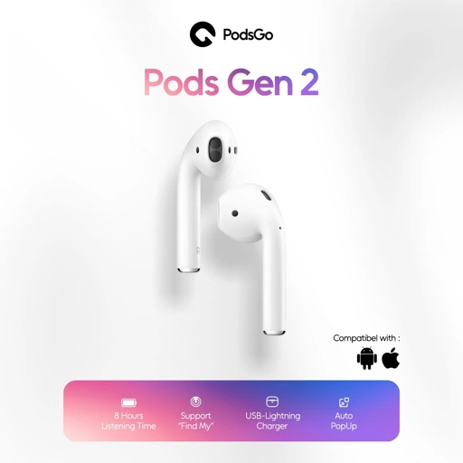 PodsGo Gen 2 TWS Bluetooth Earbuds H2 Chip Wireless Charging Earphone IMEI Terdaftar 9D Hifi Stereo Headphone by PodsGo.ID