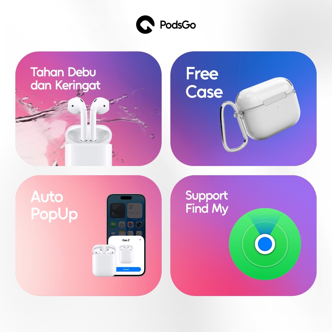 PodsGo Gen 2 TWS Bluetooth Earbuds H2 Chip Wireless Charging Earphone IMEI Terdaftar 9D Hifi Stereo Headphone by PodsGo.ID