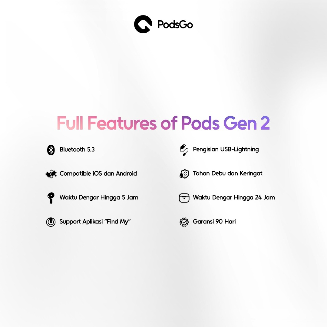 PodsGo Gen 2 TWS Bluetooth Earbuds H2 Chip Wireless Charging Earphone IMEI Terdaftar 9D Hifi Stereo Headphone by PodsGo.ID