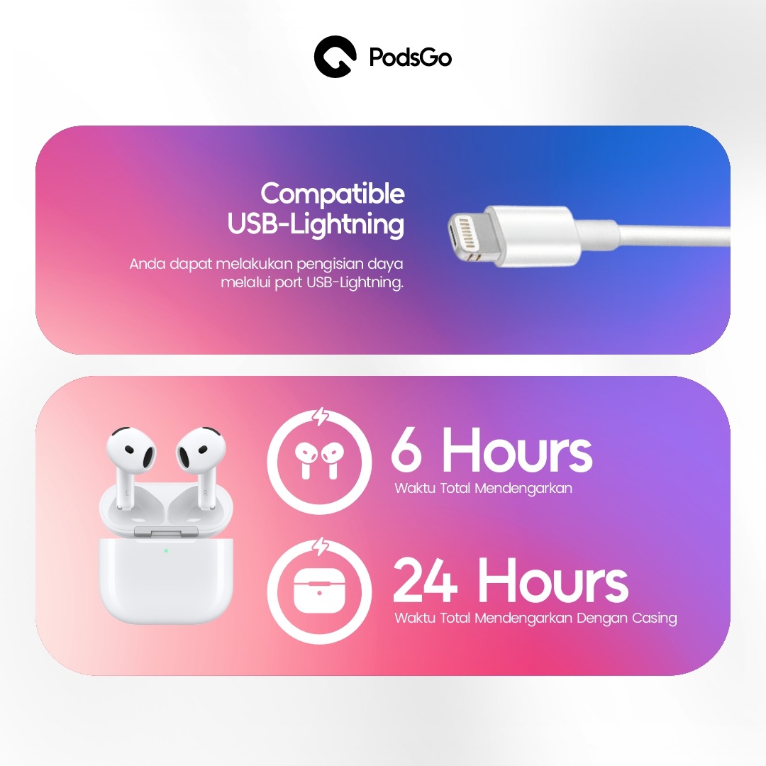 PodsGo Gen 3 TWS Bluetooth Earbuds H2 Chip Wireless Charging Earphone IMEI Terdaftar 9D Hifi Stereo Headphone by PodsGo.ID