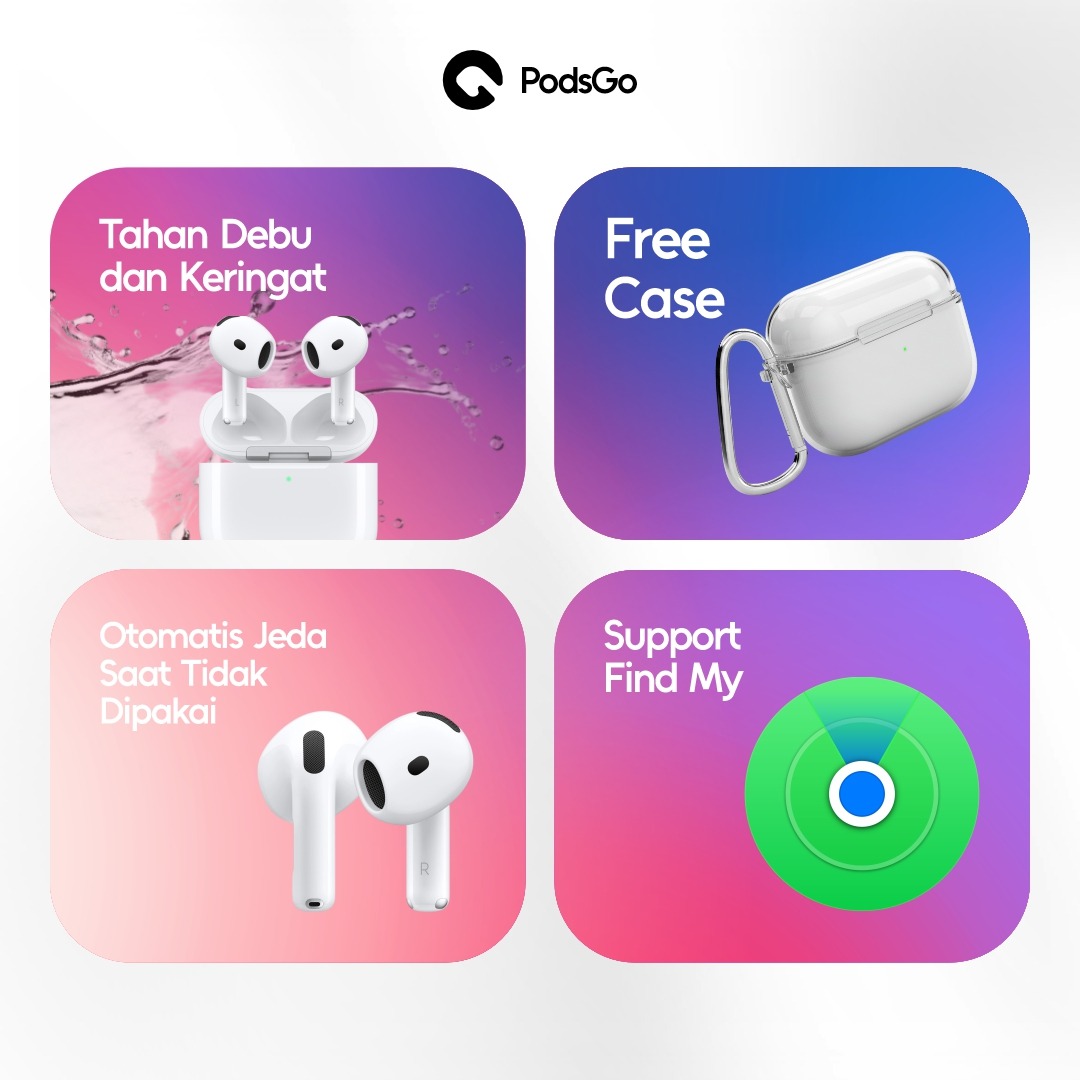 PodsGo Gen 4 ANC TWS Bluetooth Earbuds H2 Chip Wireless Charging Earphone IMEI Terdaftar 9D Hifi Stereo Headphone by PodsGo.ID