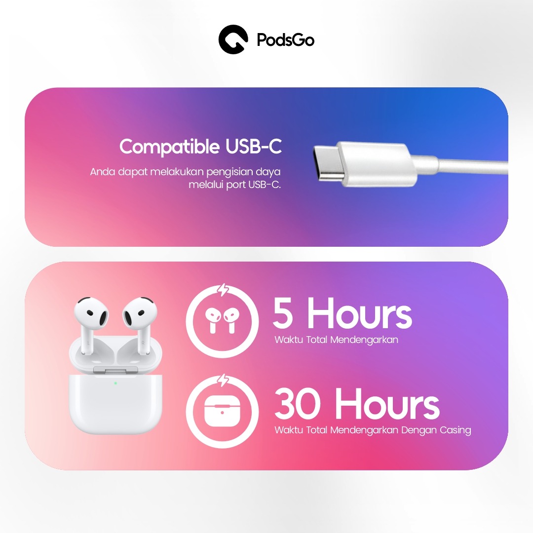PodsGo Gen 4 TWS Bluetooth Earbuds H2 Chip Wireless Charging Earphone IMEI Terdaftar 9D Hifi Stereo Headphone by PodsGo.ID