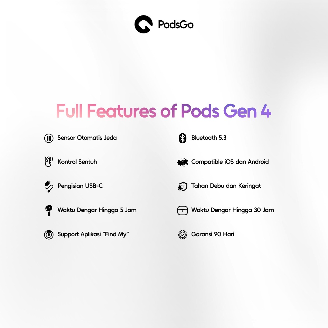 PodsGo Gen 4 TWS Bluetooth Earbuds H2 Chip Wireless Charging Earphone IMEI Terdaftar 9D Hifi Stereo Headphone by PodsGo.ID