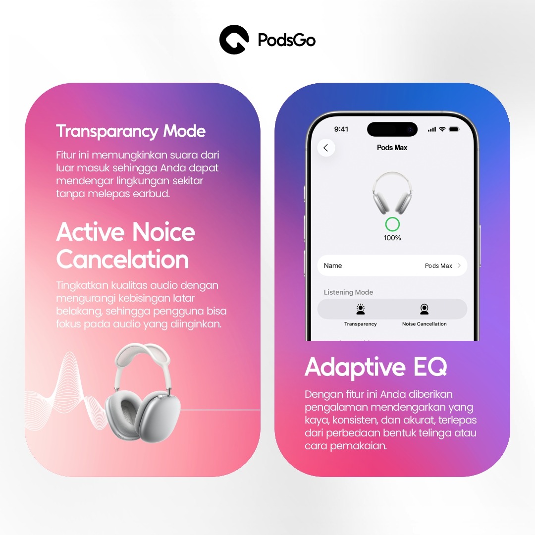 PodsGo Pods Max ANC Wireless Bluetooth Earphone Headphone With Pop Up Animation Cushions Magnet