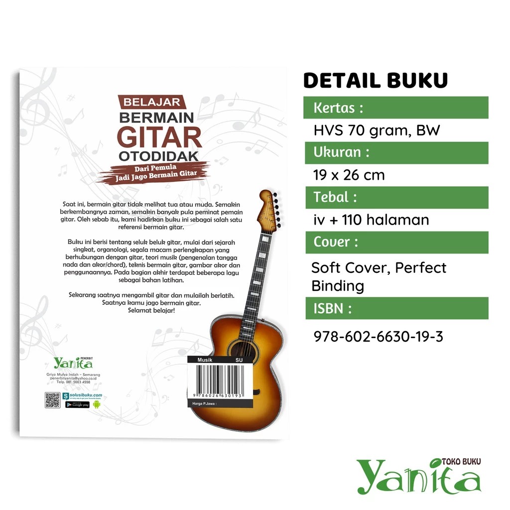 Yanita Buku Musik Belajar Bermain Gitar Otodidak