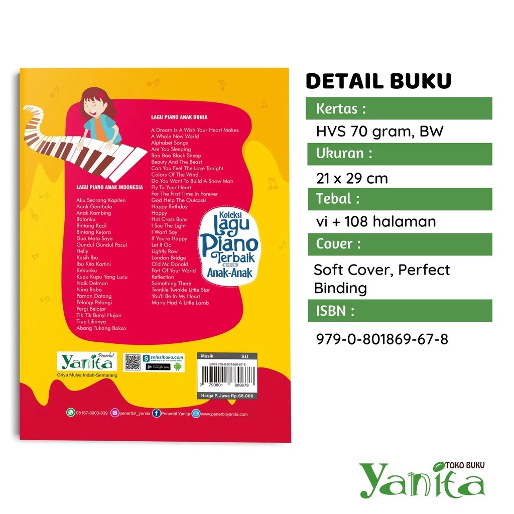Yanita Buku Musik Koleksi Lagu Piano Terbaik Untuk Anak - Anak
