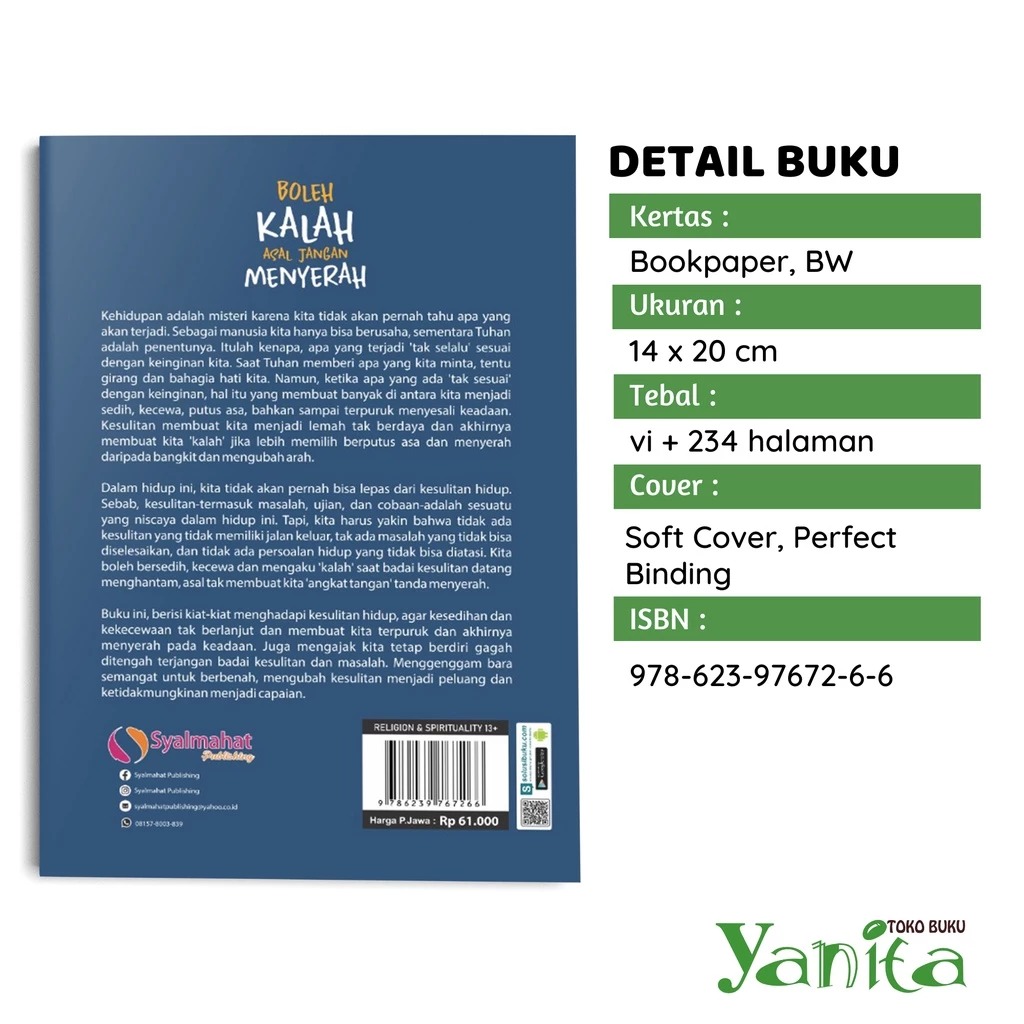 Syalmahat Publishing Buku Motivasi Islam Islami Boleh Kalah Asal Jangan menyerah Untuk Muslim Dan Muslimah