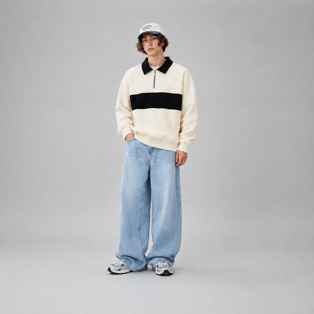 Heritage Contrast Quarter Zip — Ivory Black