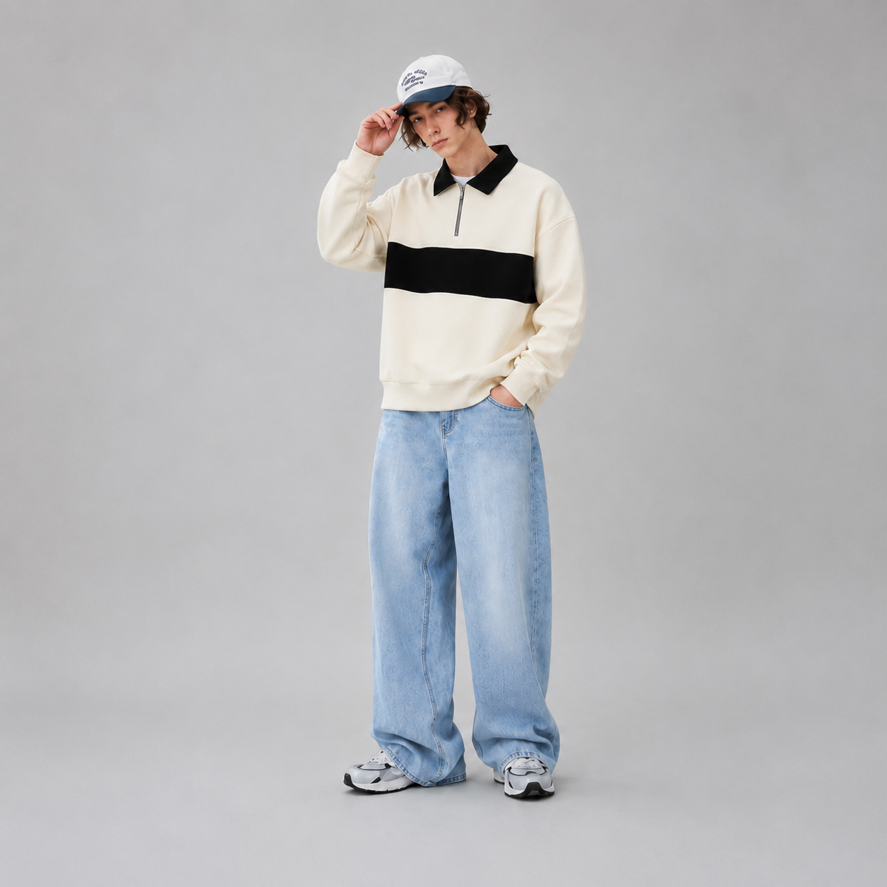 Heritage Contrast Quarter Zip — Ivory Black