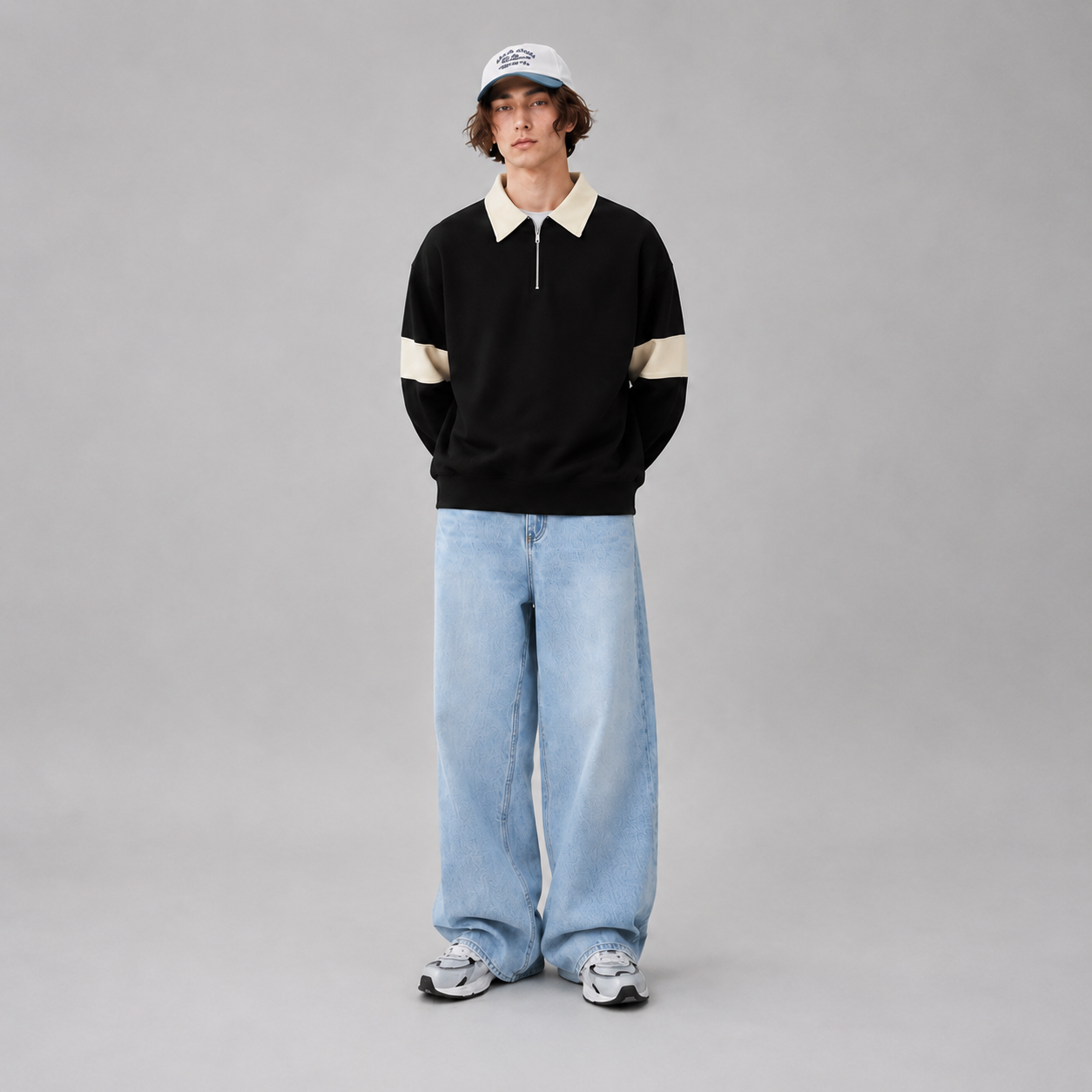 Classic Stripe Quarter Zip — Black Cream