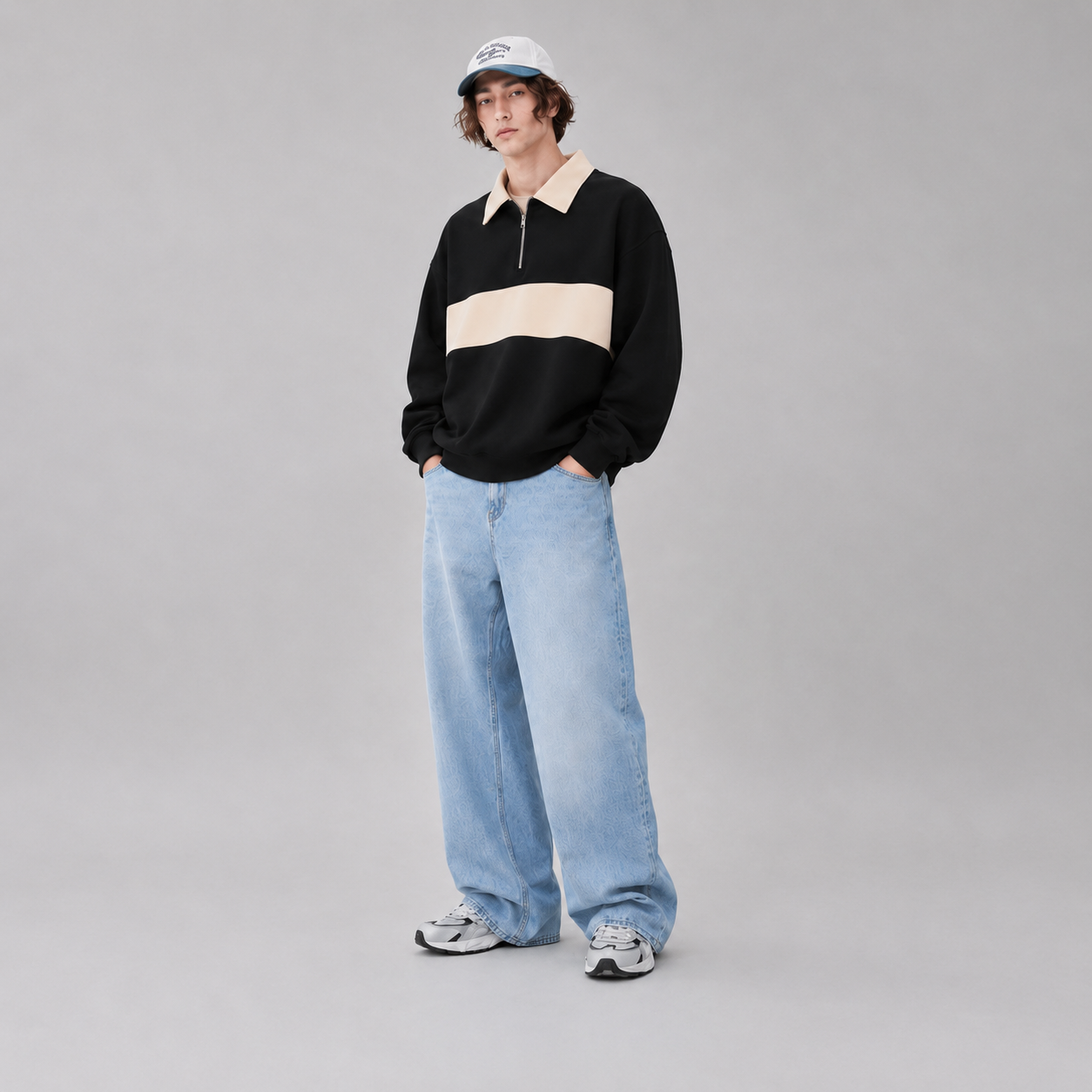 Heritage Sleeve Quarter Zip — Black Ivory