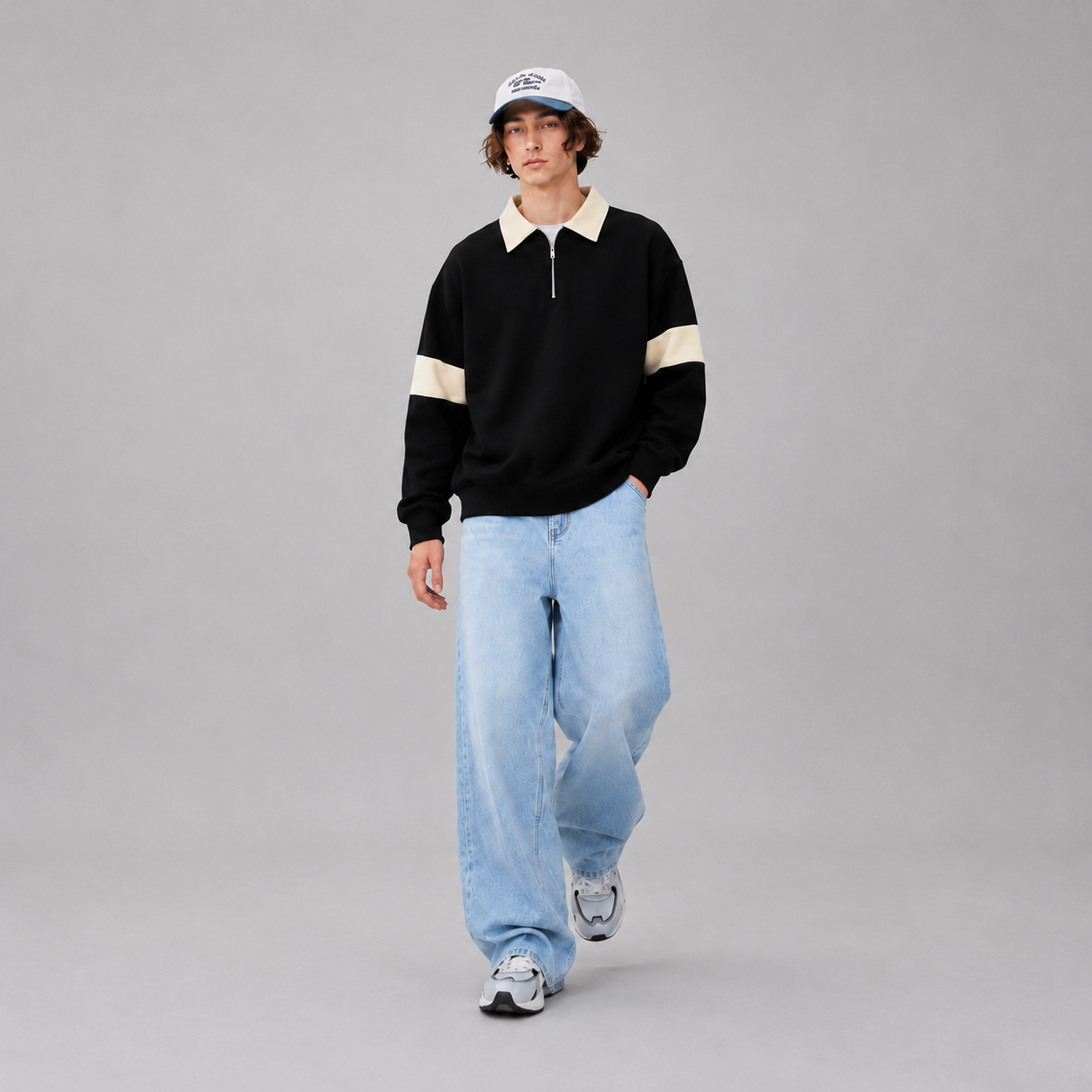 Classic Stripe Quarter Zip — Black Cream