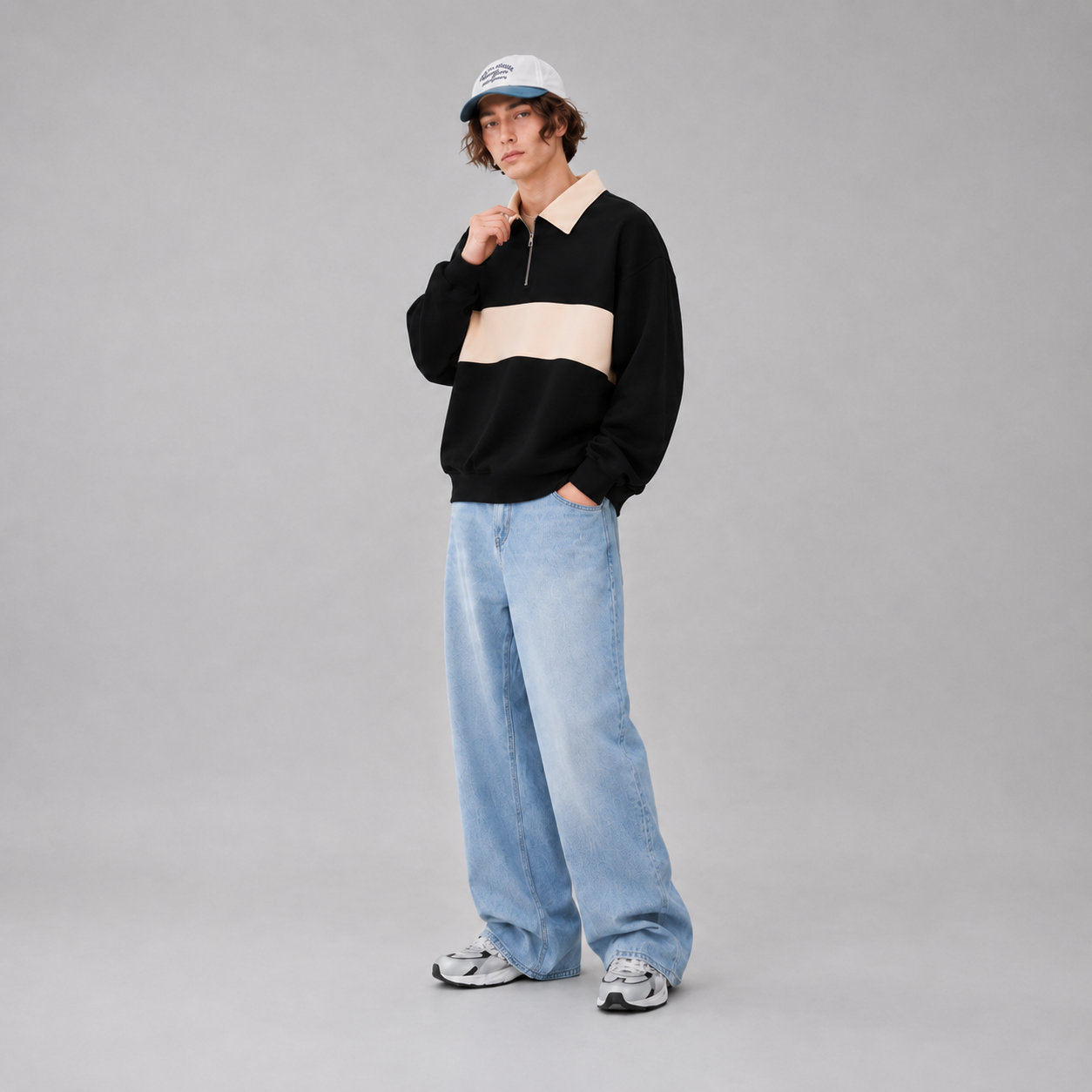 Heritage Sleeve Quarter Zip — Black Ivory