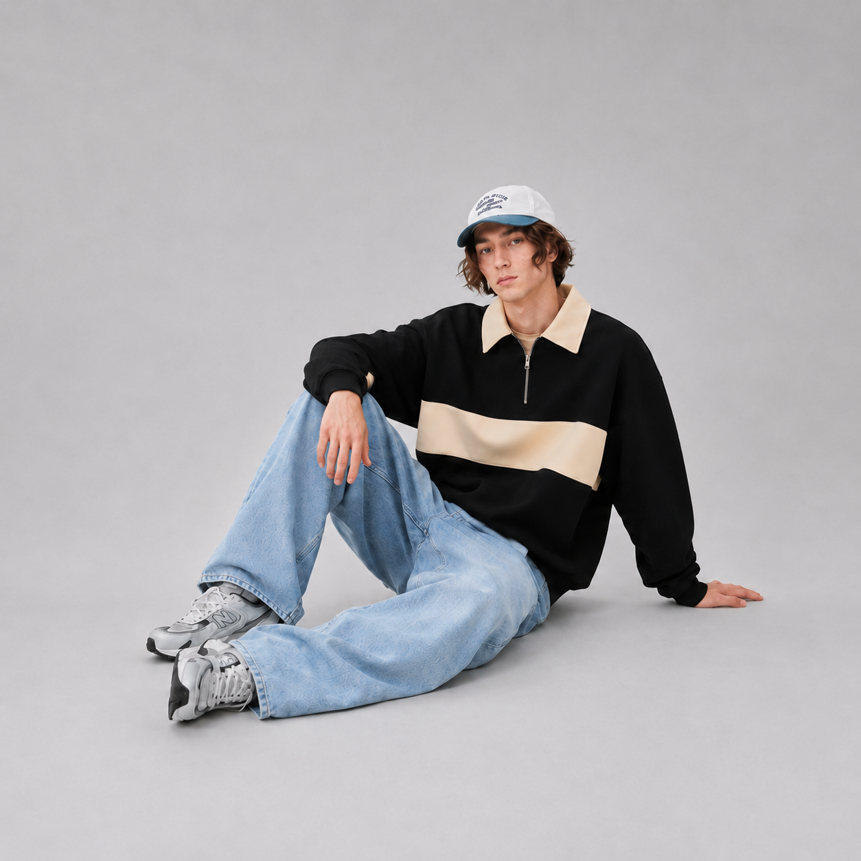 Heritage Sleeve Quarter Zip — Black Ivory
