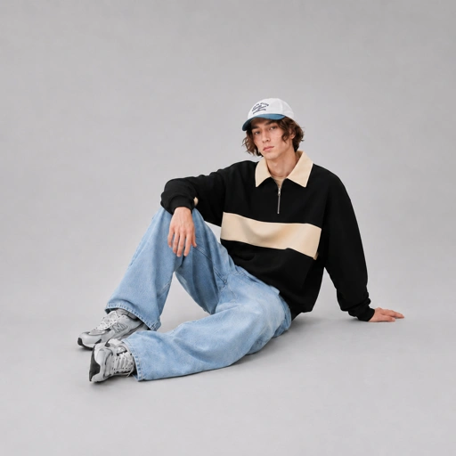 Heritage Sleeve Quarter Zip — Black Ivory