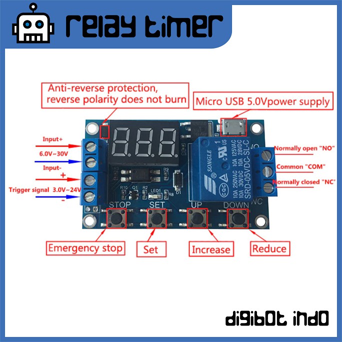 Relay Timer 1 Channel v2 - USB 5V - 36V DC Display Button