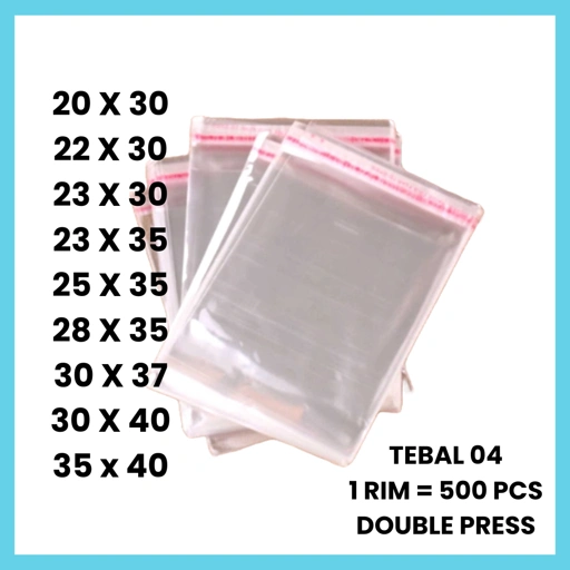 500 PCS | 1 RIM Plastik OPP Tebal 04 Seal Double Press 20x30 22x30 23x30 23x35 25x35 28x35 30x37 30x40 35x40