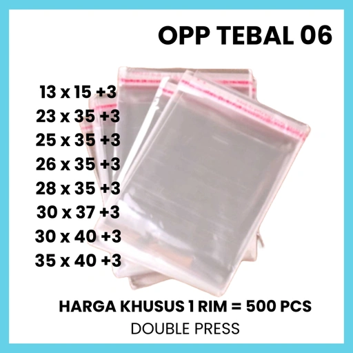 500 PCS | 1 RIM Plastik OPP Tebal 06 Baju Garmen 23x35 +3 25x35 +3 28x35 +3 30x37 +3 30x40 +3