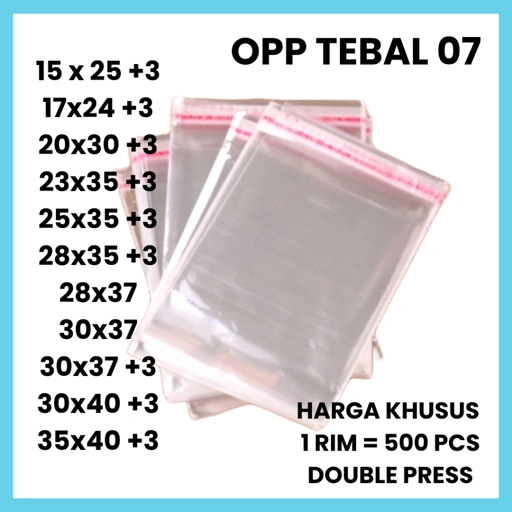 500 PCS | Plastik OPP Seal Garmen Baju Super Tebal 07 Ukuran 15x25 17x24 20x30 23x35 25x35 28x35 28x37 30x37 30x39 35x39