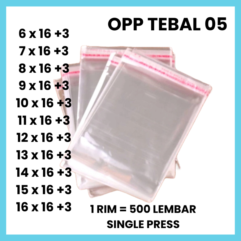 500 PCS | 1 RIM Plastik OPP Tebal 05 Seal Isi 500 Lembar Plastik Alat Makan Sendok Roti 6x16 7x16 8x16 9x16 10x16 11x16 12x16 13x16 14x16 15x16 16x16