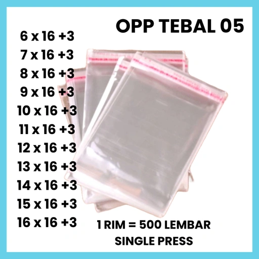 500 PCS | 1 RIM Plastik OPP Tebal 05 Seal Isi 500 Lembar Plastik Alat Makan Sendok Roti 6x16 7x16 8x16 9x16 10x16 11x16 12x16 13x16 14x16 15x16 16x16
