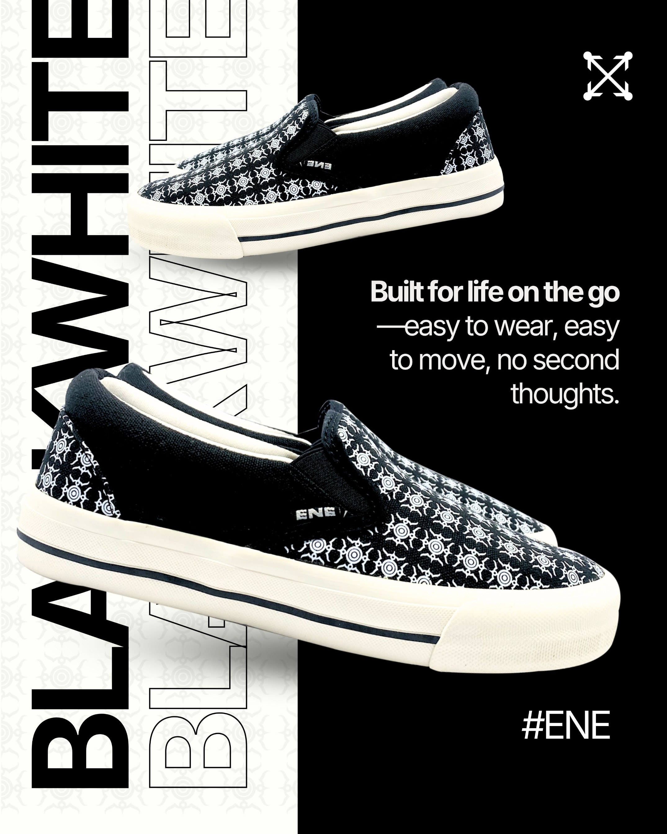 ENE Footwear - Slip-on "THE SUN" Black White