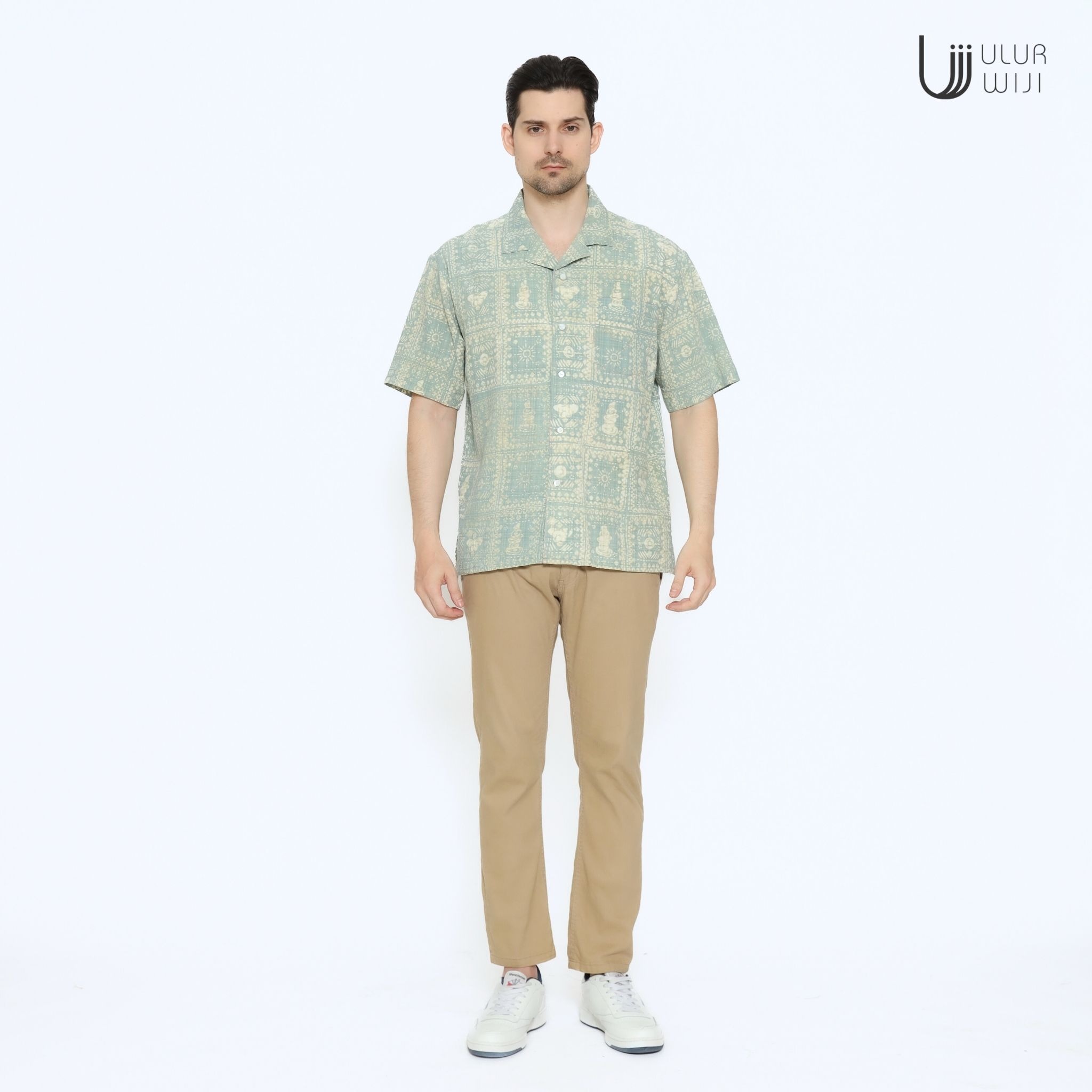 Kemeja Hawai Unisex Pria Wanita Motif METAMORF Batik Cap Warna Alam | Ulur Wiji