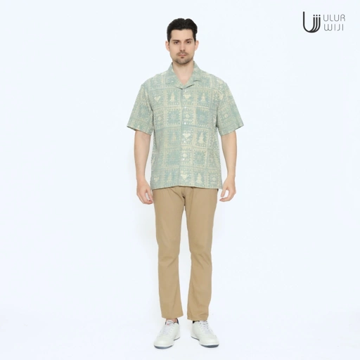 Kemeja Hawai Unisex Pria Wanita Motif METAMORF Batik Cap Warna Alam | Ulur Wiji