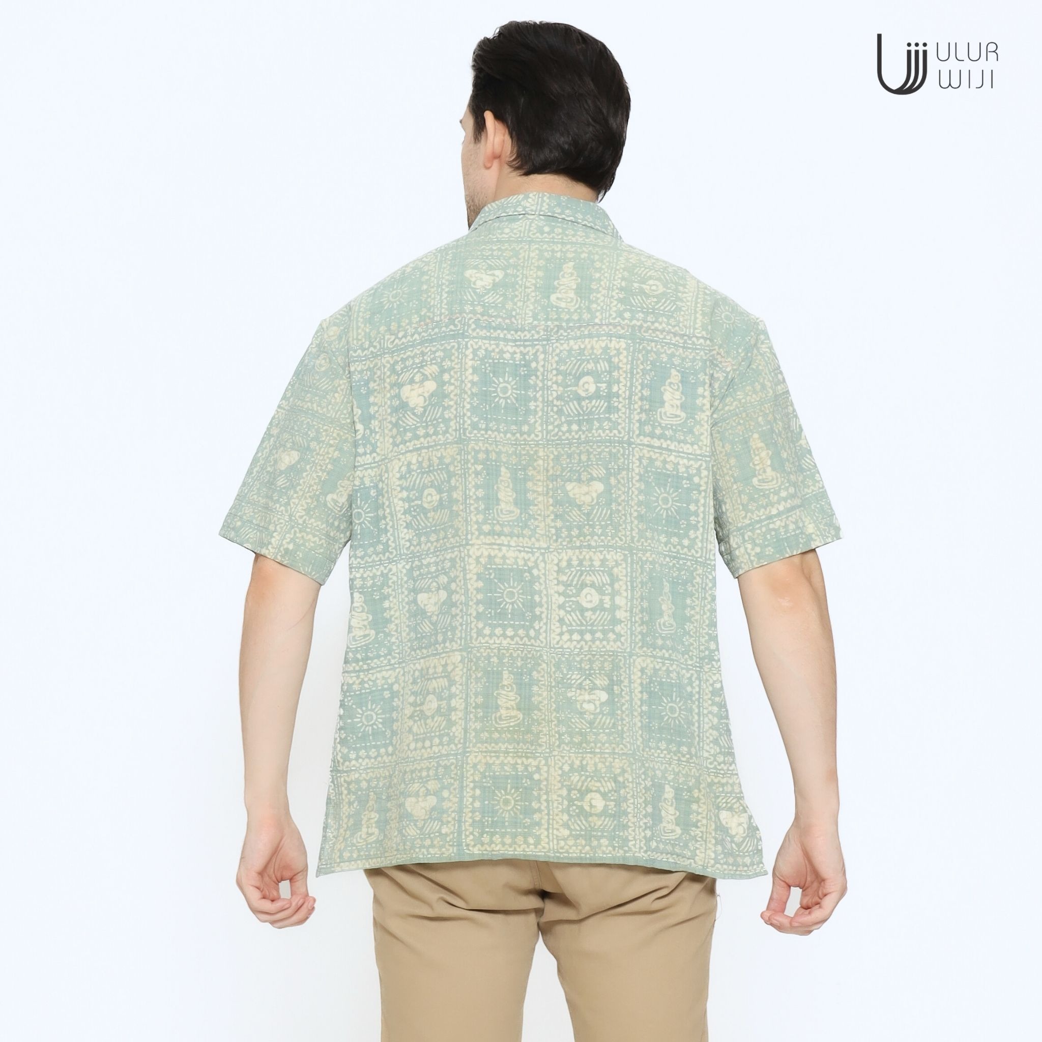 Kemeja Hawai Unisex Pria Wanita Motif METAMORF Batik Cap Warna Alam | Ulur Wiji