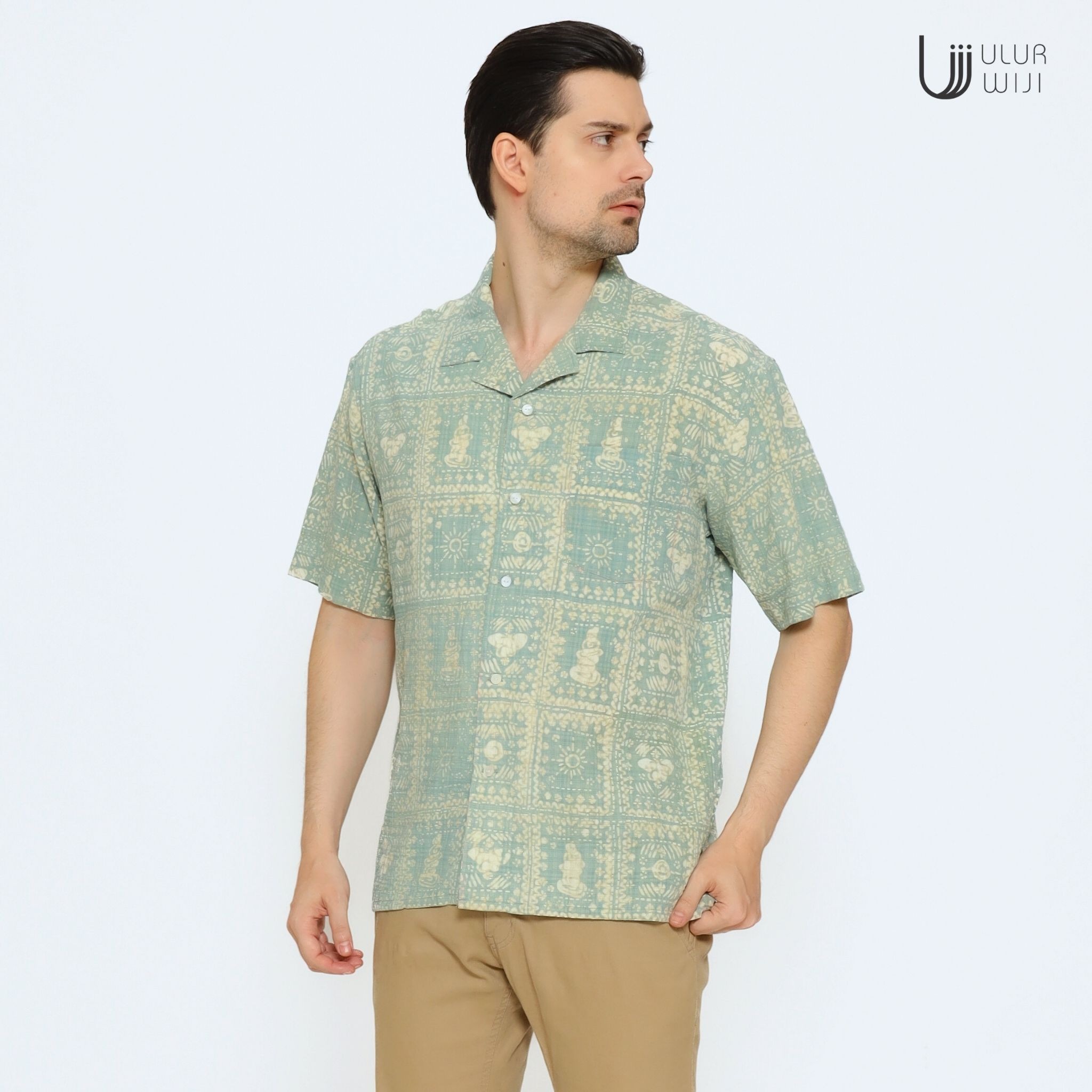 Kemeja Hawai Unisex Pria Wanita Motif METAMORF Batik Cap Warna Alam | Ulur Wiji
