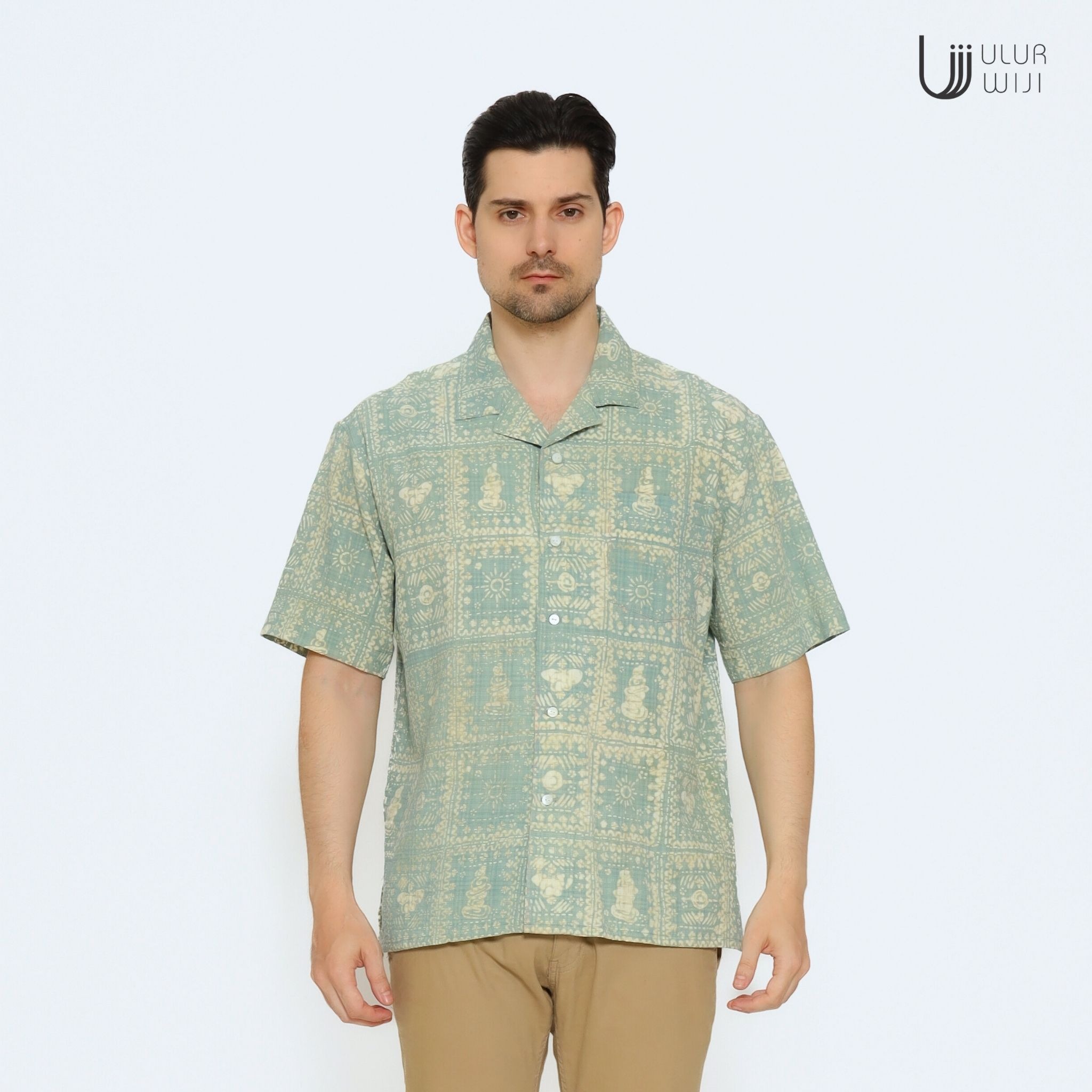 Kemeja Hawai Unisex Pria Wanita Motif METAMORF Batik Cap Warna Alam | Ulur Wiji