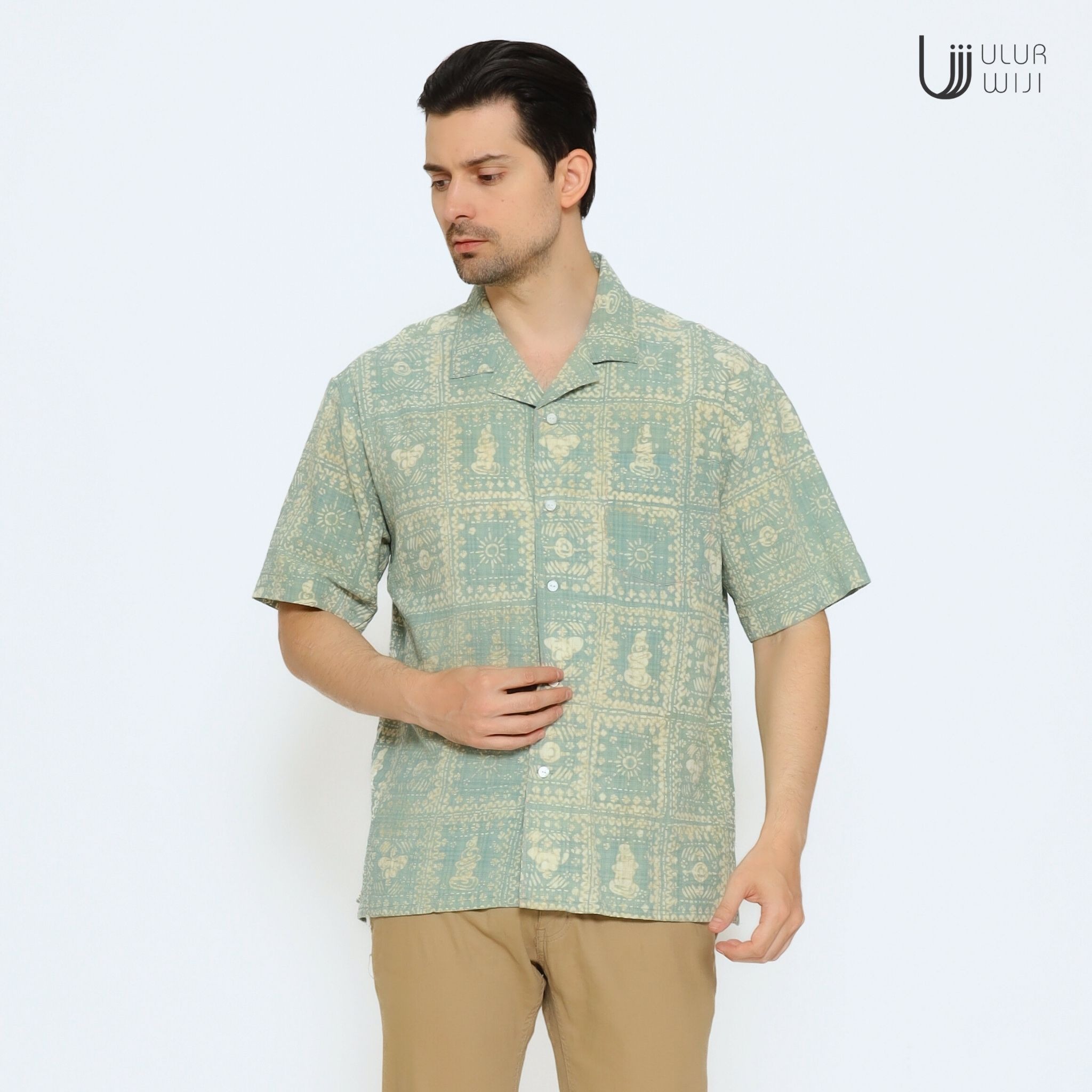 Kemeja Hawai Unisex Pria Wanita Motif METAMORF Batik Cap Warna Alam | Ulur Wiji
