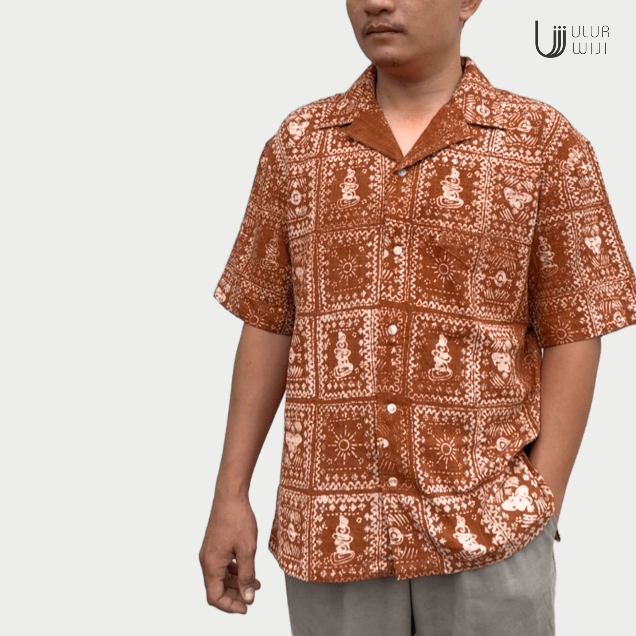 Kemeja Hawai Unisex Pria Wanita Motif METAMORF Batik Cap Warna Alam | Ulur Wiji