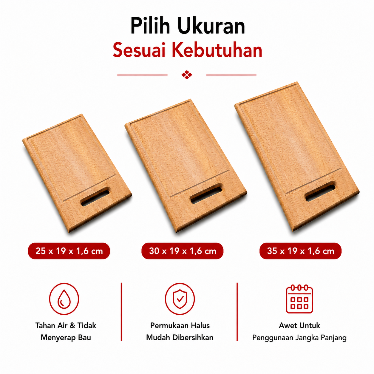 QOTAQU Talenan Kayu Mahoni Tebal - Food Grade, Anti Jamur | Wooden Cutting Board Serbaguna untuk Dapur