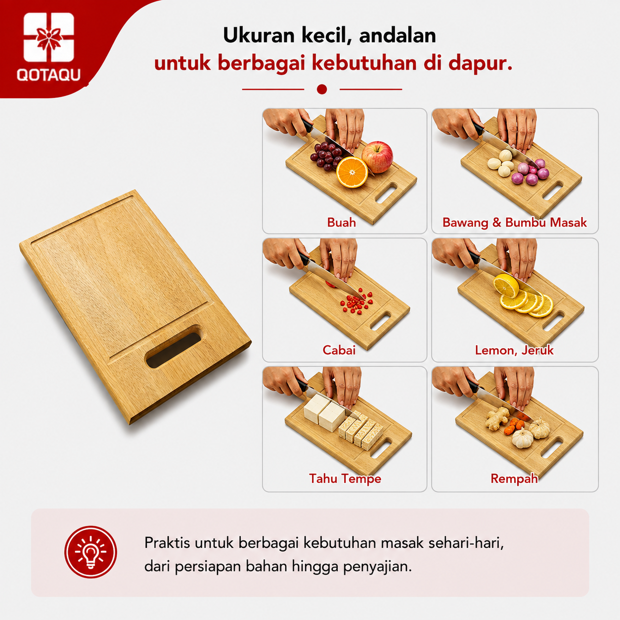 QOTAQU Talenan Kayu Mahoni Food Grade 25x19x1,6 cm | Anti Jamur, Tebal, Awet, Aman untuk Makanan